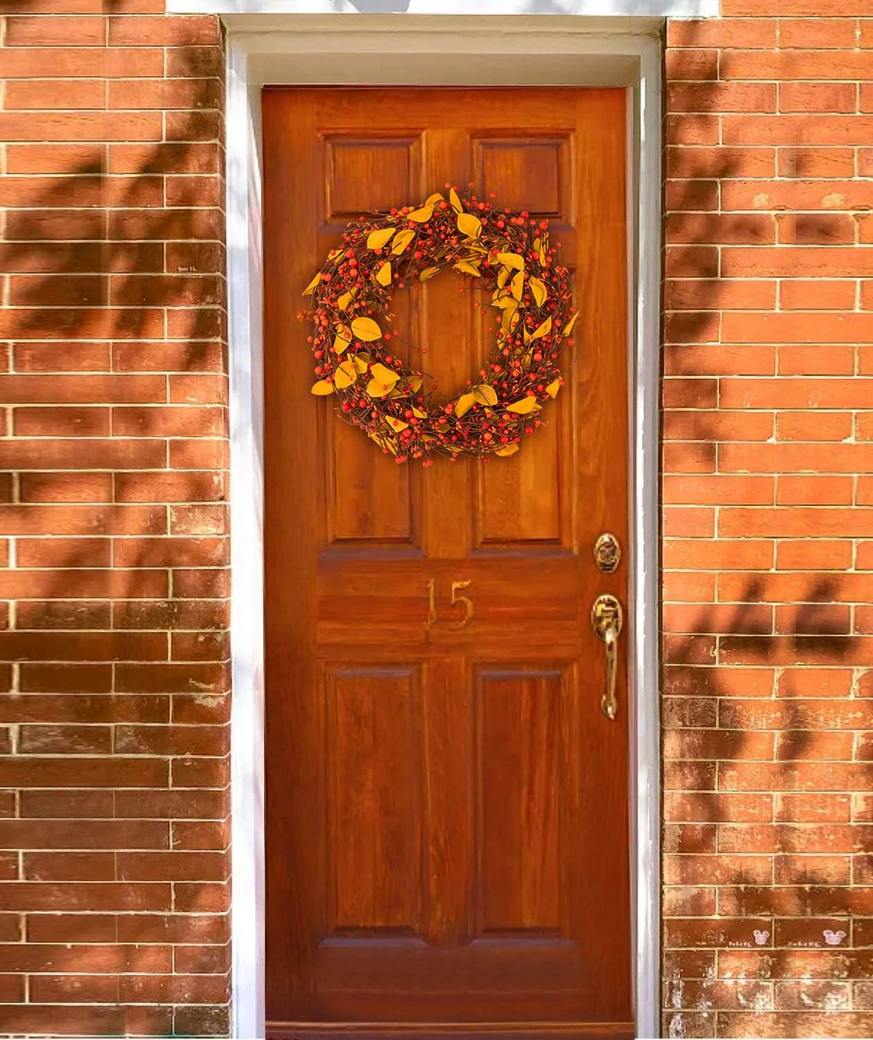 Door Wreath 22 Inch Artificial Fall Berry Wreath Fall Harvest Silk Fall Front Door Maple Leaf Wreath for Front Door Fall Decorations