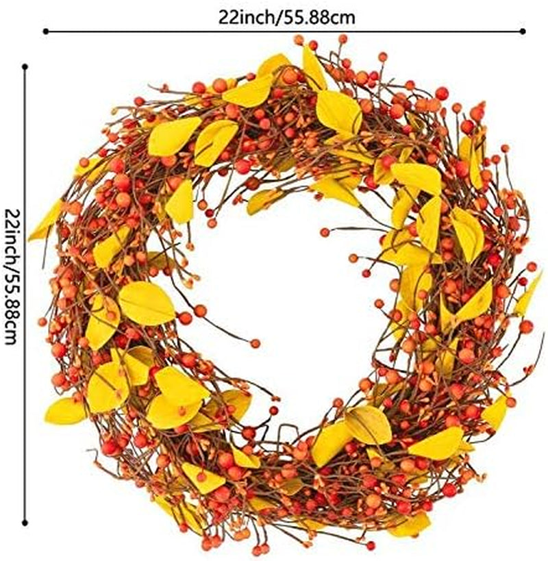 Door Wreath 22 Inch Artificial Fall Berry Wreath Fall Harvest Silk Fall Front Door Maple Leaf Wreath for Front Door Fall Decorations