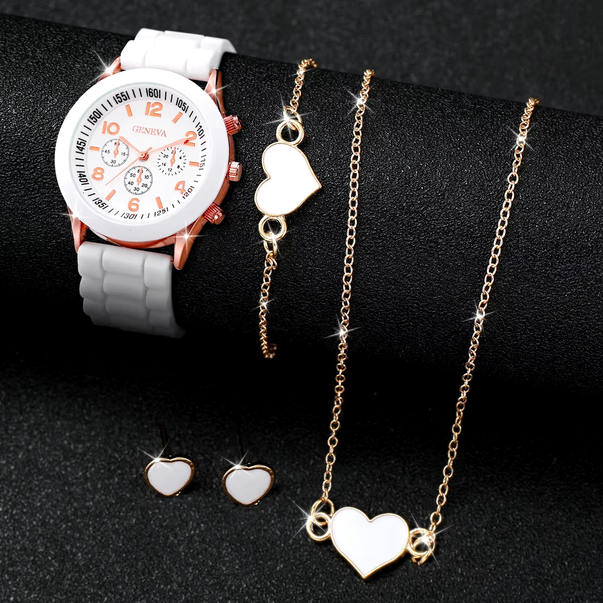 5/6PCS Women Watches Fashion Silicone Band Women Quartz Watches Jewelry Set Reloj Mujer Girls Clock Gift (Without Box)