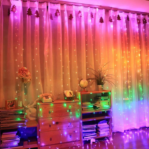 300Led Cuttable Curtain String Lights 10X10Ft with Remote Window Lights for Bedroom Wedding Party Festive Season Propose Marriage Windowchristmas Decoration(Rainbow 7 Colors)