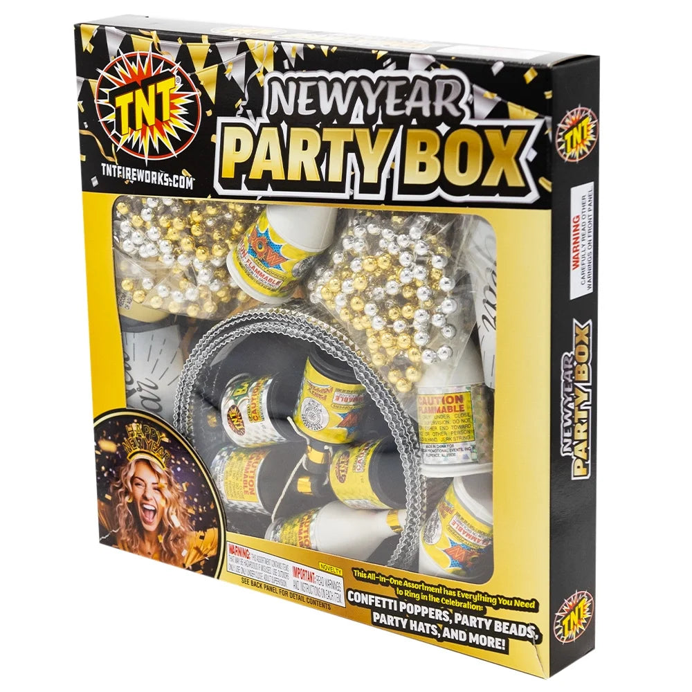 , New Year'S Party Box, 3-Pack, Party Poppers and Hats, Gold and Silver, Novelty Box, Party Poppers, New Year'S Party Items