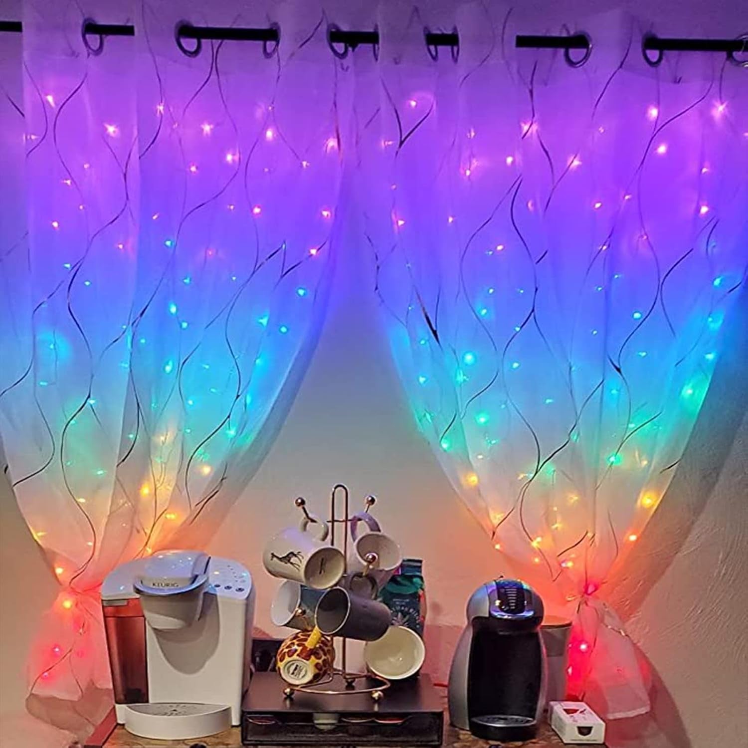 300Led Cuttable Curtain String Lights 10X10Ft with Remote Window Lights for Bedroom Wedding Party Festive Season Propose Marriage Windowchristmas Decoration(Rainbow 7 Colors)