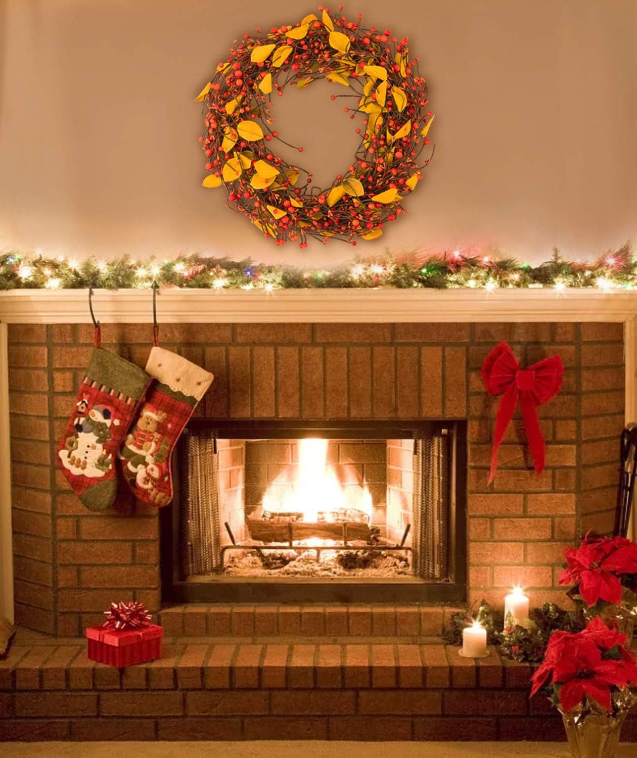 Door Wreath 22 Inch Artificial Fall Berry Wreath Fall Harvest Silk Fall Front Door Maple Leaf Wreath for Front Door Fall Decorations