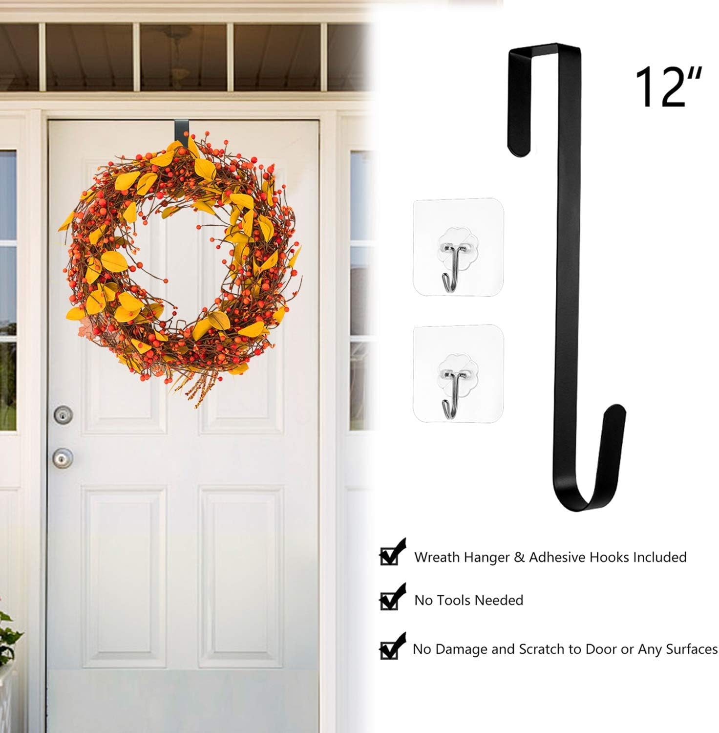 Door Wreath 22 Inch Artificial Fall Berry Wreath Fall Harvest Silk Fall Front Door Maple Leaf Wreath for Front Door Fall Decorations