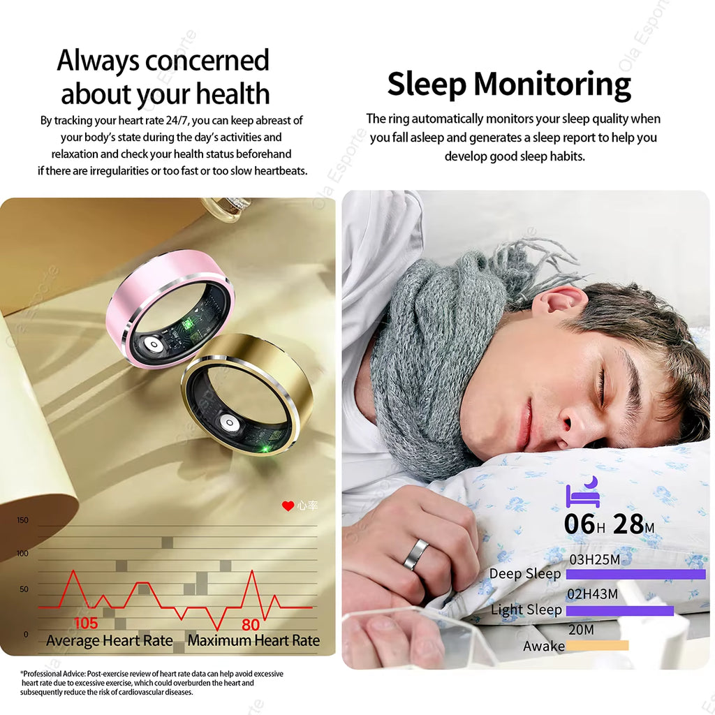 Smart Ring Gesture Control Function 5ATM Waterproof Heart Rate Blood Pressure Oxygen Sleep Monitoring Sports Fitness Smart Ring