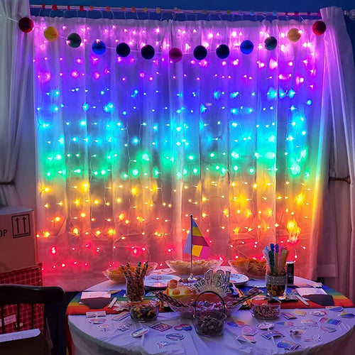 300Led Cuttable Curtain String Lights 10X10Ft with Remote Window Lights for Bedroom Wedding Party Festive Season Propose Marriage Windowchristmas Decoration(Rainbow 7 Colors)