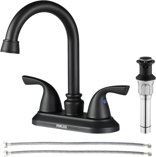 2-Handle Bathroom Faucet with Metal Drain Assembly & Supply Lines NSF Cupc Certified, Matte Black, 1359104