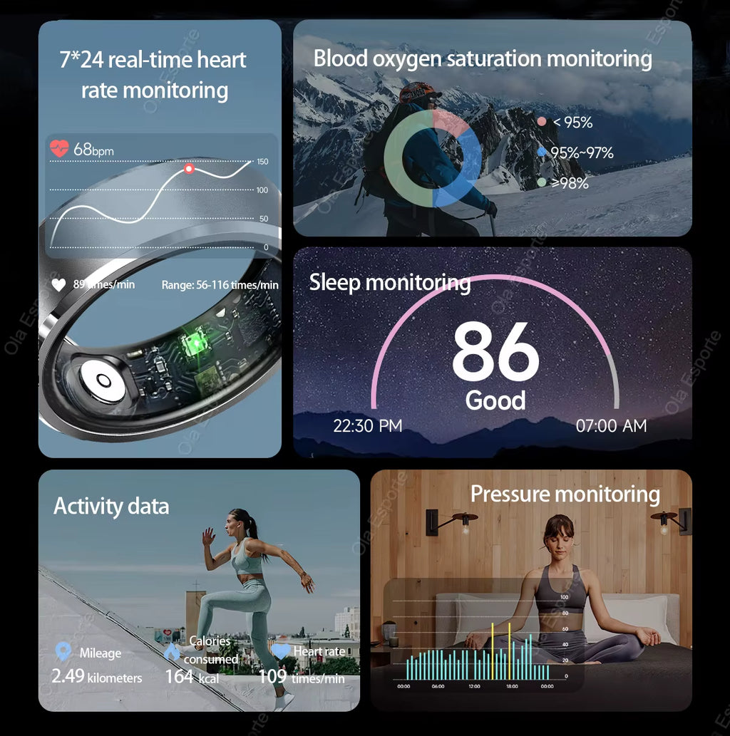 Smart Ring Gesture Control Function 5ATM Waterproof Heart Rate Blood Pressure Oxygen Sleep Monitoring Sports Fitness Smart Ring