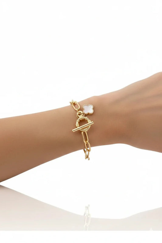 Mother of Pearl Clover Bracelet Layered Elegant Minimal Minimalist Fashion Jewelry Gift for Her