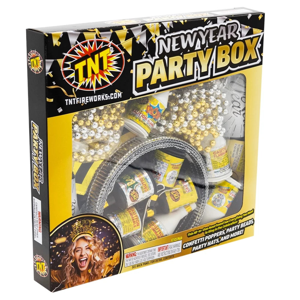 , New Year'S Party Box, 3-Pack, Party Poppers and Hats, Gold and Silver, Novelty Box, Party Poppers, New Year'S Party Items