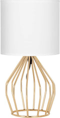 Gold Table Lamp - Modern Style Desk Lamp with Hollowed Out Base Linen Fabric Shade, Small Golden Bedside Lamp for Bedrooms, Living Room